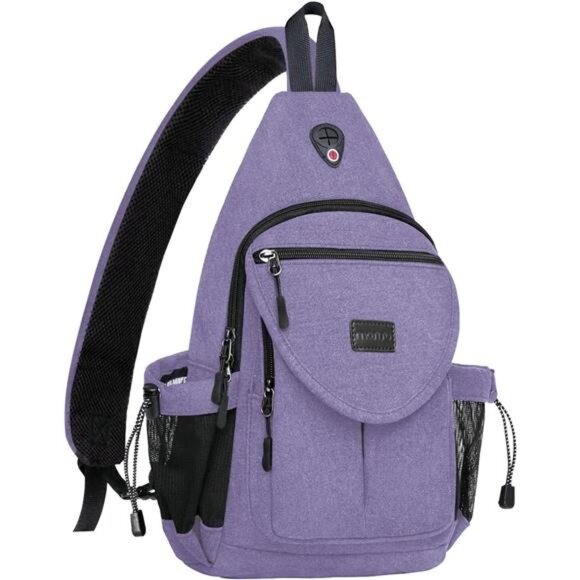 Sling Backpack, Canvas Crossbody Bag Purple - Picture 1 of 5
